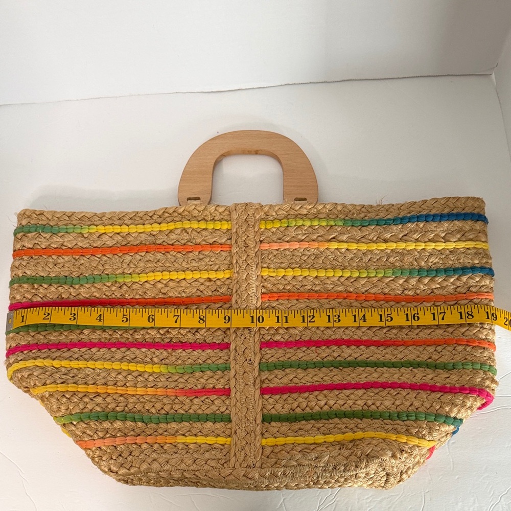 Antik Kraft Handwoven Jute Tote with Colorful Stripe Accents NWT - Picture 15 of 16